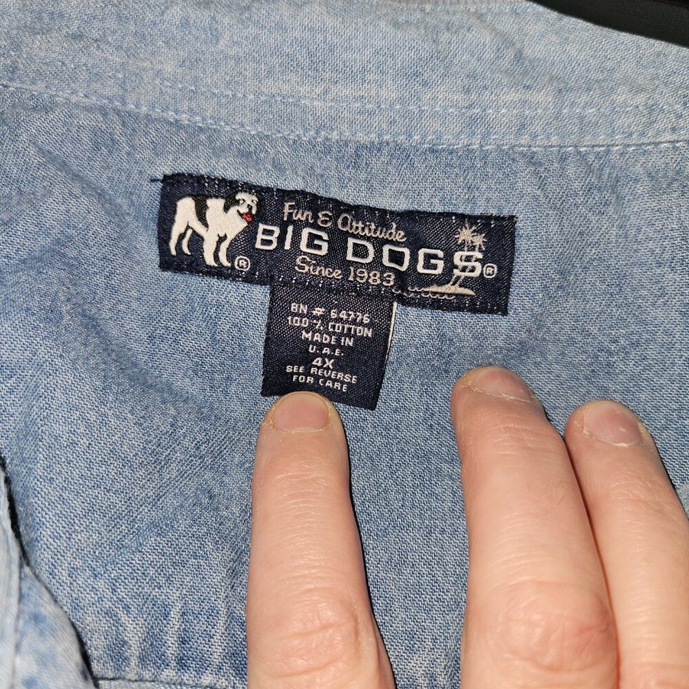 Vintage Style Light Blue Denim Big Dogs Polo Shirt Size 4x - Picture 3 of 6